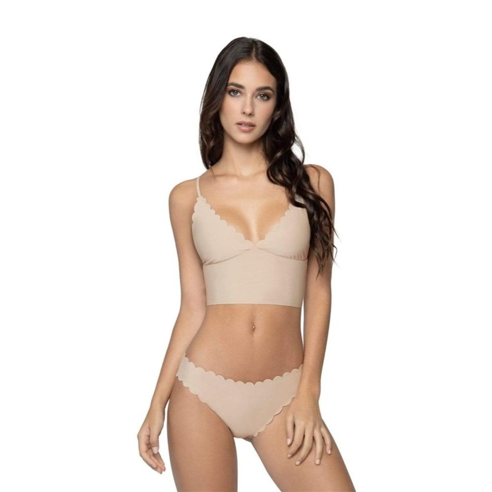 NWT Pilyq XS Midnight Black Seamless Scalloped Thong Bikini Bottom 116051 - Picture 2 of 3